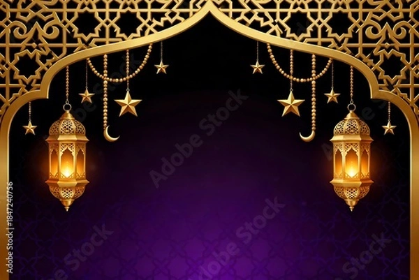 Obraz Elegant Eid al-Fitr Illustration Golden Islamic Pattern