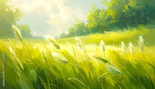 Obraz Green grass field with light