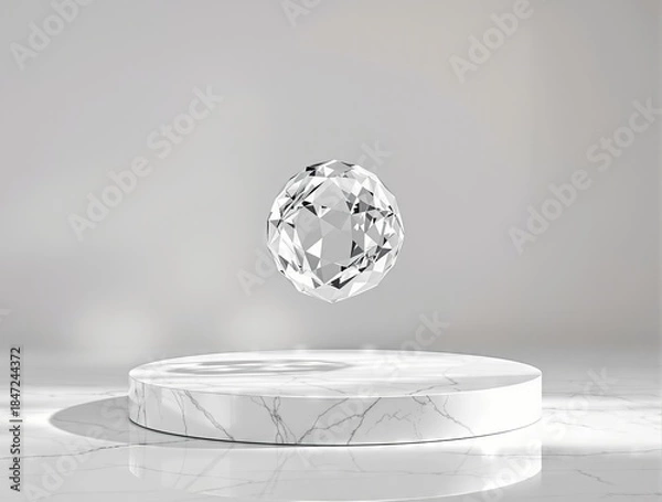 Fototapeta Floating Diamond Over Marble Podium
