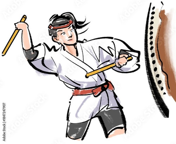 Fototapeta 女性が叩く大太鼓