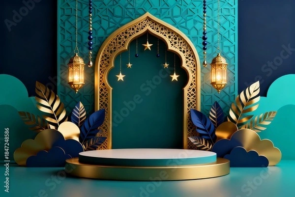 Obraz Joyful Eid al-Fitr Illustration with Lantern Decorations