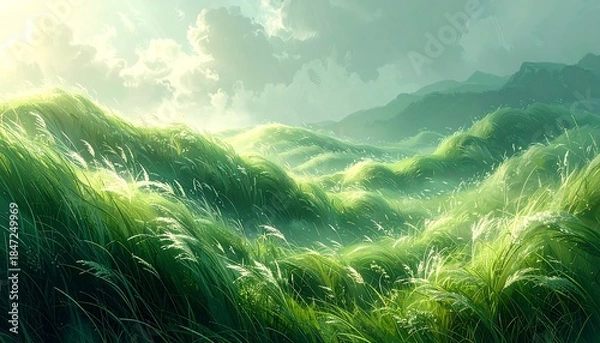 Obraz Green meadow in morning light