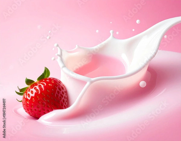 Obraz シズル感のあるフレッシュないちごミルクのイメージ素材　フレーバー　ドリンク　スイーツ　パッケージ