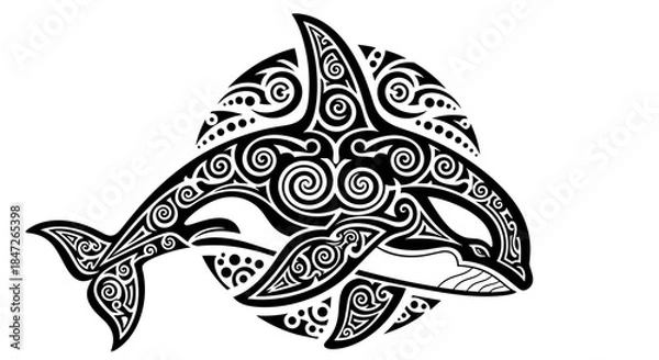 Obraz Elaborate Celtic Patterned Orca Whale Design Vector Illustration