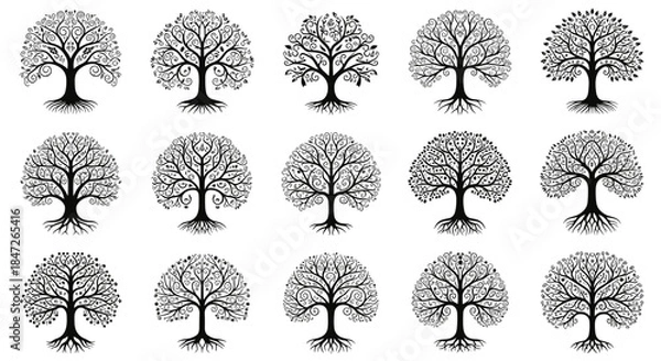 Obraz Elegant Tree of Life Circle Design with Roots Vector Illustration Set