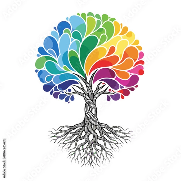 Obraz Creative Colorful Tree of Life with Paint Splatter Leaves Vector Illustration