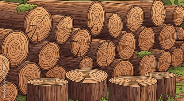 Obraz Stacked Wood Logs and Tree Stumps Pile Vector Illustration