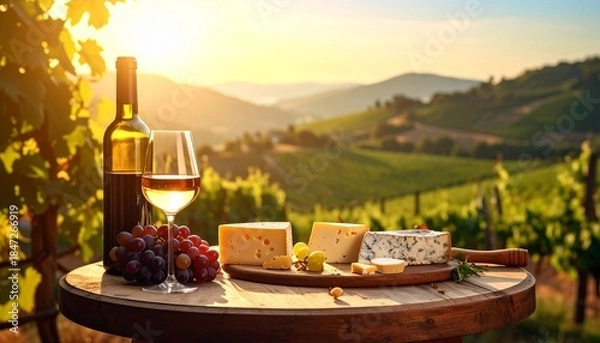 Obraz red wine and cheese