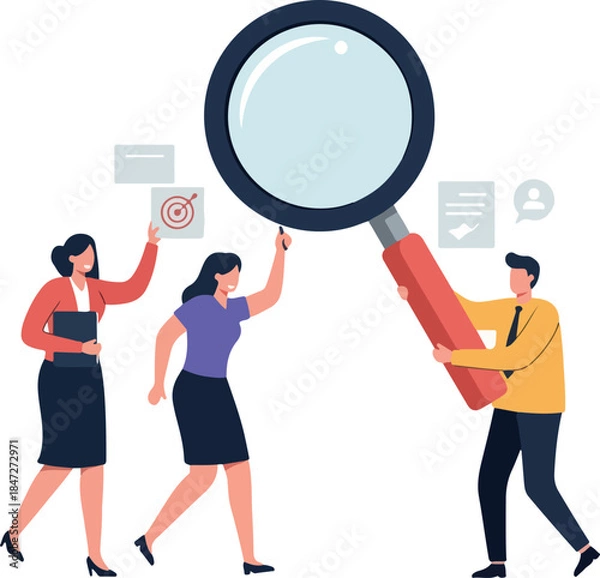 Obraz Business People Examining Data Magnifying Glass Analysis Flat Design Vector