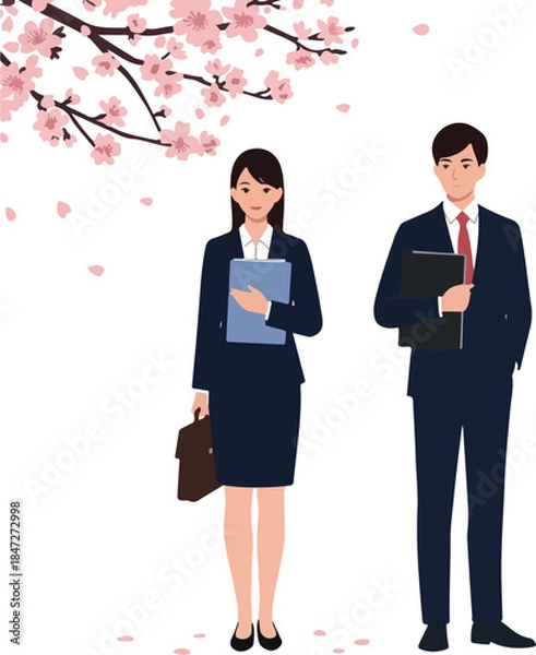 Obraz Business People Under Cherry Blossoms Flat Design Vector