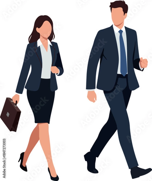 Fototapeta Business People Walking Flat Design Minimal Illustration Isolated Objects