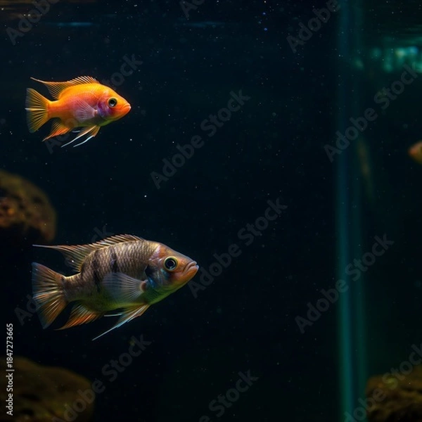 Obraz 어두운 수조에서 빛나는 관상어 실루엣 사진