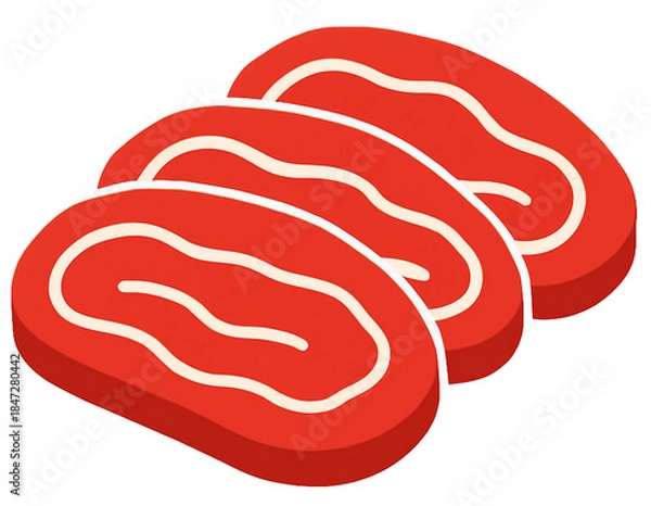 Obraz Sliced Raw Meat Flat Icon Illustration Isolated on White Background