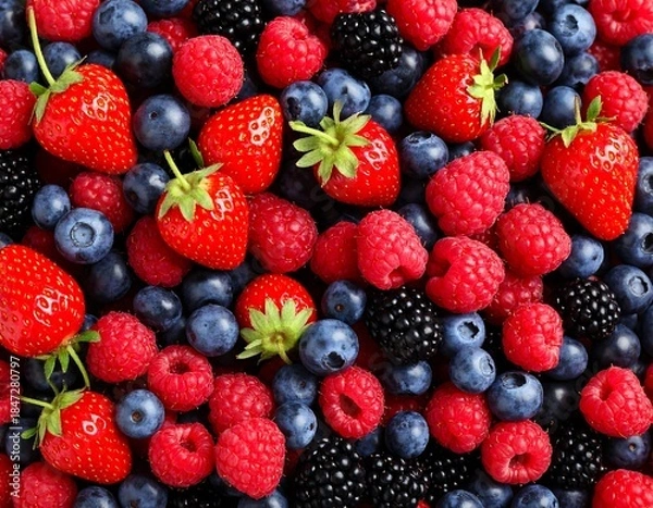 Fototapeta Assorted fresh berries, close-up