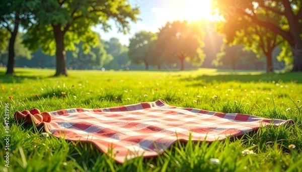 Obraz Picnic blanket on green grass