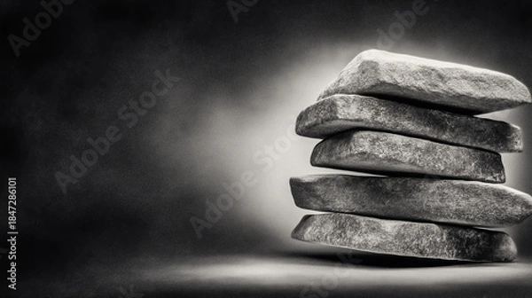 Obraz シンプルな美しさ 均衡を保つ石のスタック モノトーン