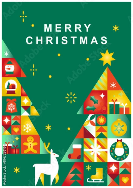 Obraz クリスマスカードのデザイン ツリー アイコン グラデーション