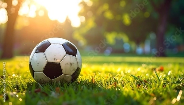 Obraz Soccer ball on sunlit grass