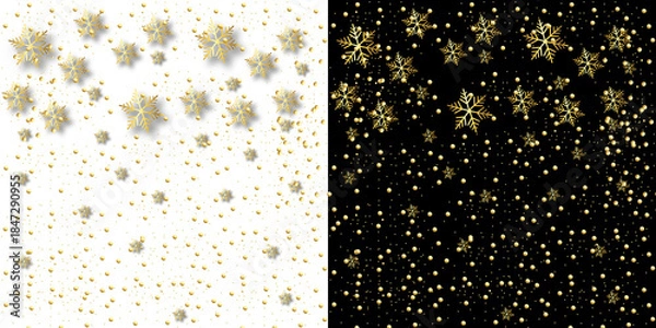 Obraz Golden snowflakes scattered in festive winter pattern. Warm holiday snowfall dots with rich sparkle.
