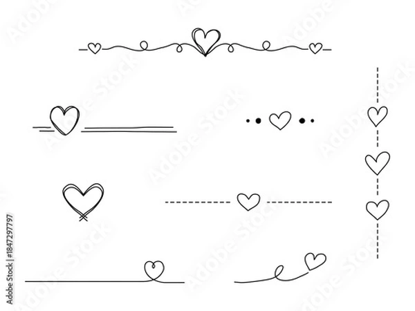 Obraz 見出しに使える手描きハート装飾ラインセット