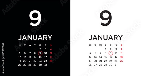 Obraz 2026 calendar page showing January 9