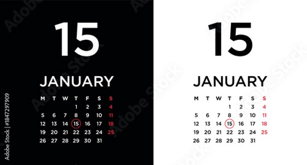 Obraz 2026 calendar page showing January 15