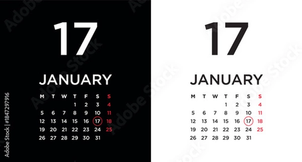Obraz 2026 calendar page showing January 17
