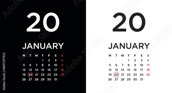 Obraz 2026 calendar page showing January 20