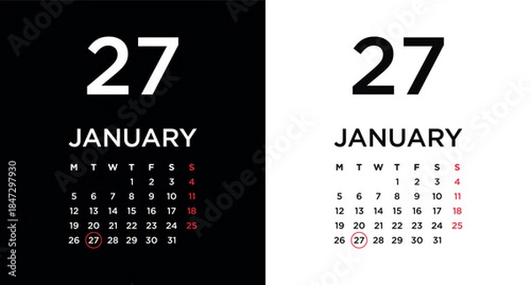 Obraz 2026 calendar page showing January 27