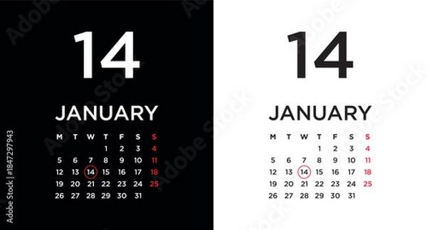 Obraz 2026 calendar page showing January 14