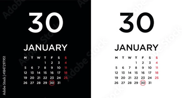 Obraz 2026 calendar page showing January 30