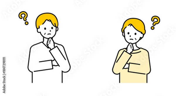 Obraz シンプルな私服のシニアの男女_疑問