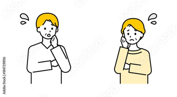 Obraz シンプルな私服のシニアの男女_困った