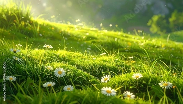 Obraz Sunlit Daisies, Green Bliss