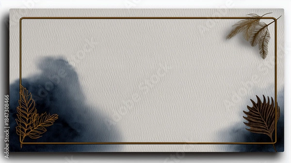 Fototapeta 金枠と抽象的な植物が彩るエレガントなメッセージカード