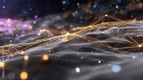 Fototapeta Abstract Digital Patterns with Glowing Lines and Bokeh Effects in Deep Space Background