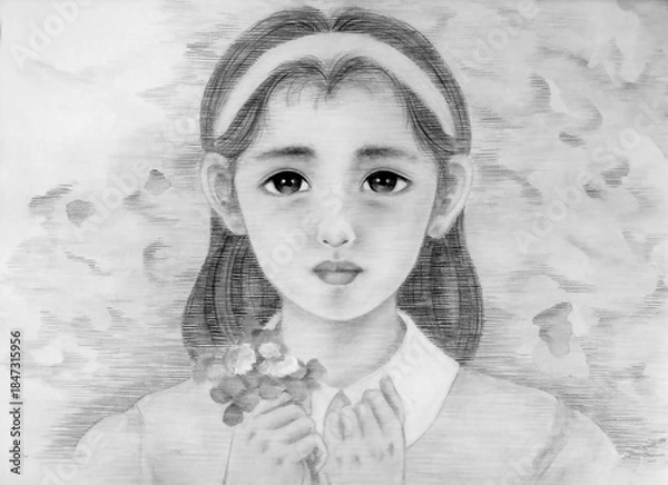 Obraz 少女のイラスト - 眼差し・クローバー