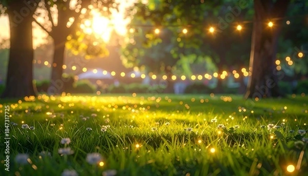 Obraz Sunlit meadow with fireflies