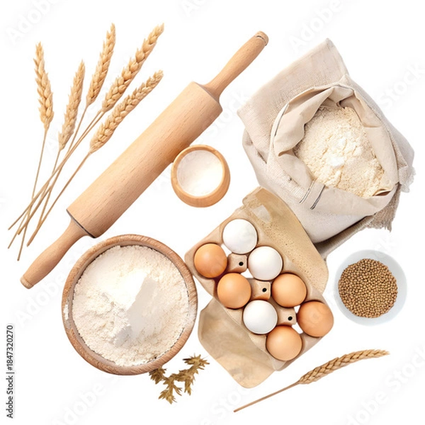 Obraz Baking Ingredients Flat Lay on transparent background