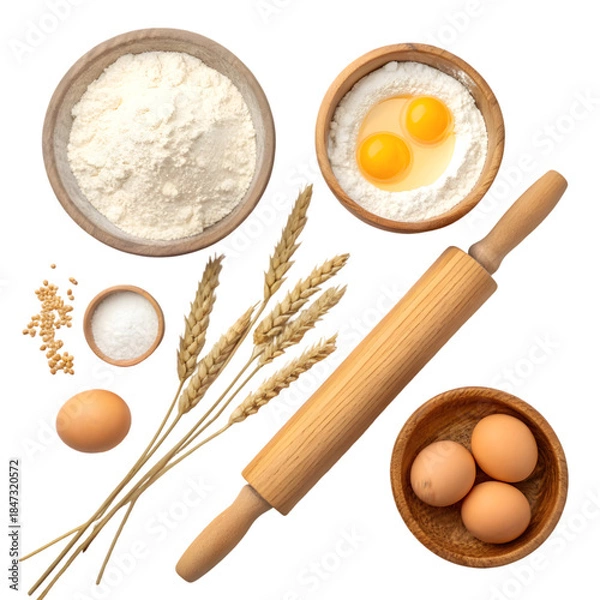 Obraz Baking Ingredients & Tools Overhead View on transparent background