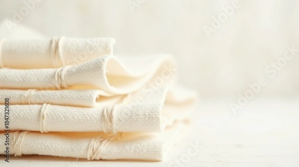 Fototapeta Stacked cream colored fabric textile beige