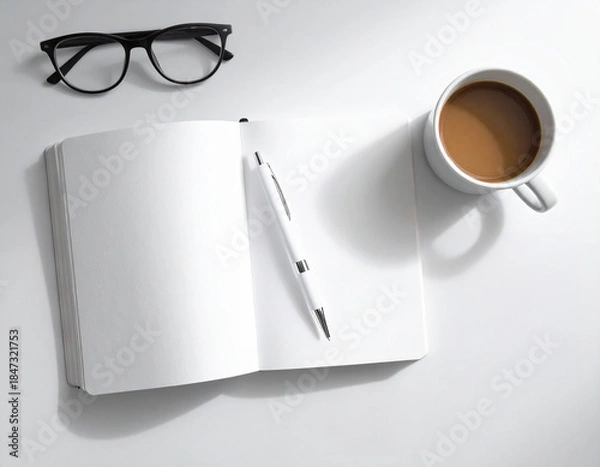 Obraz ジャーナリング用のノートとペン　瞑想　日記　白背景