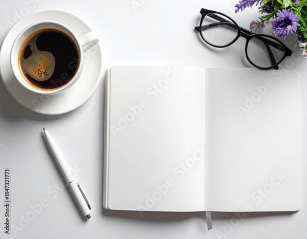 Obraz ジャーナリング用のノートとペン　瞑想　日記　白背景