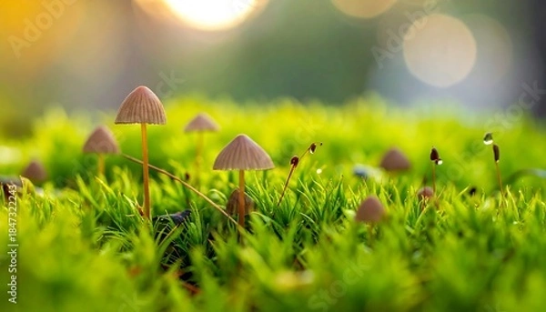 Obraz Tiny mushrooms in green moss