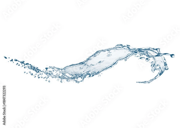 Fototapeta 白背景に抽象的な青い波と水しぶきの3dイラスト