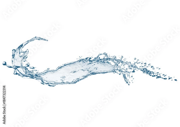 Fototapeta 白背景に抽象的な青い波と水しぶきの3dイラスト