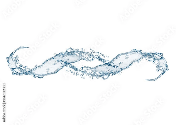 Fototapeta 白背景に抽象的な青い波と水しぶきの3dイラスト