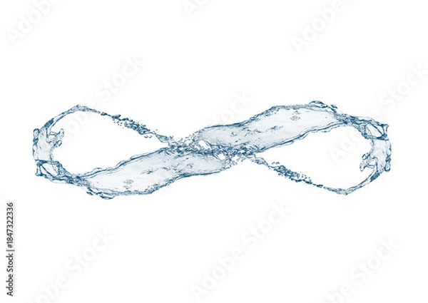 Fototapeta 白背景に抽象的な青い波と水しぶきの3dイラスト