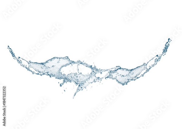 Fototapeta 白背景に抽象的な青い波と水しぶきの3dイラスト