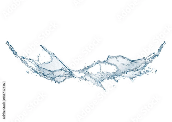Fototapeta 白背景に抽象的な青い波と水しぶきの3dイラスト